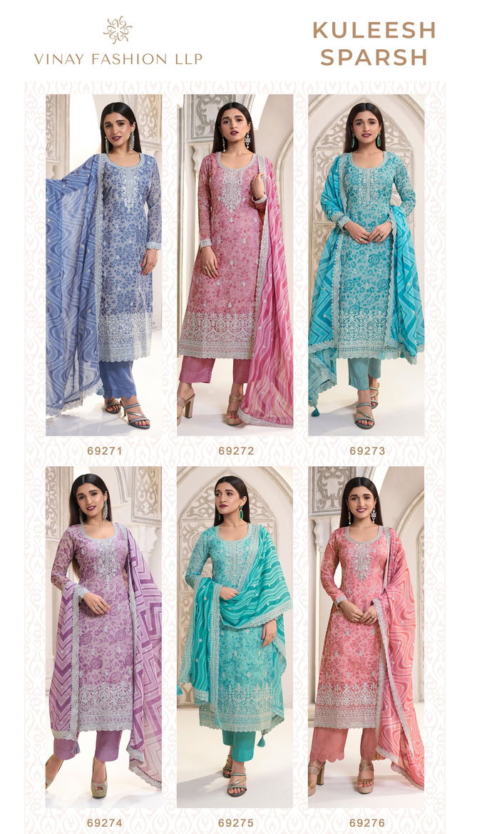 Sparsh By Vinay Kuleesh Organza Digital Printed Salwar Kameez Wholesale Online
